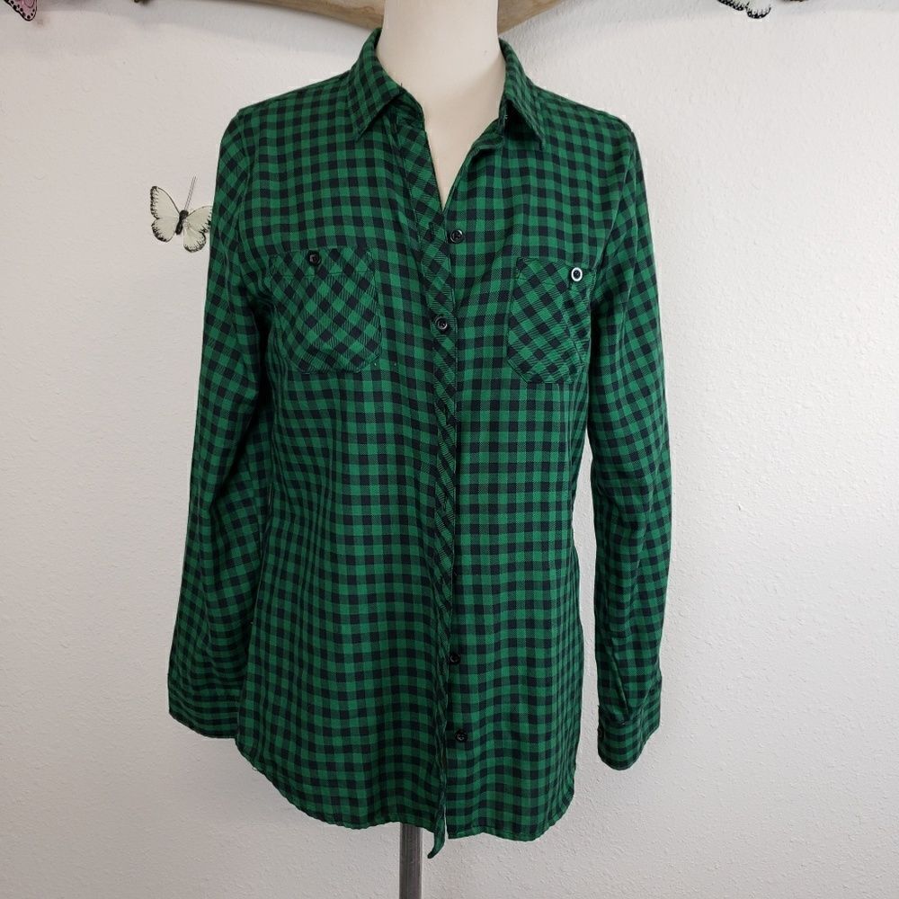 COPY - Hot Topic black and green checked plaid poly cotton blend